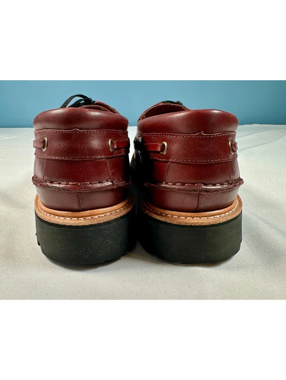 Easymoc Rockland 3-Eye Burgundy Leather Loafers Made in USA Men's 10.5 Vibram